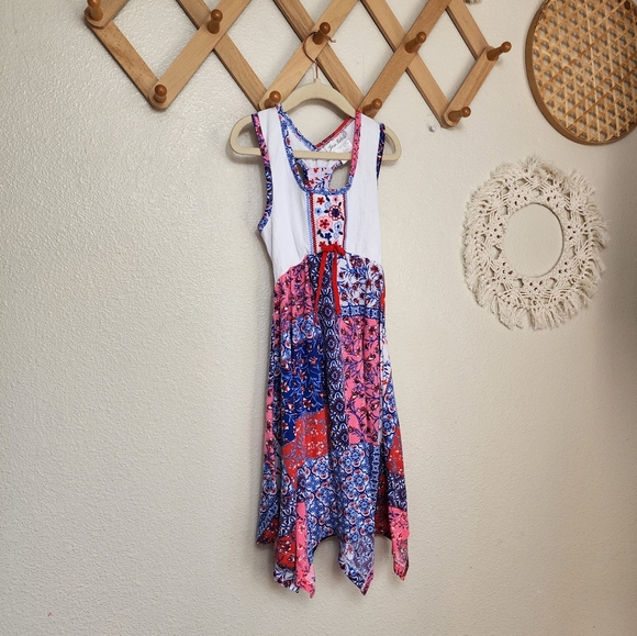 Jona Michelle Patchwork Sundress Girls 7 Red Blue Sleeveless Knee Length - Picture 2 of 6